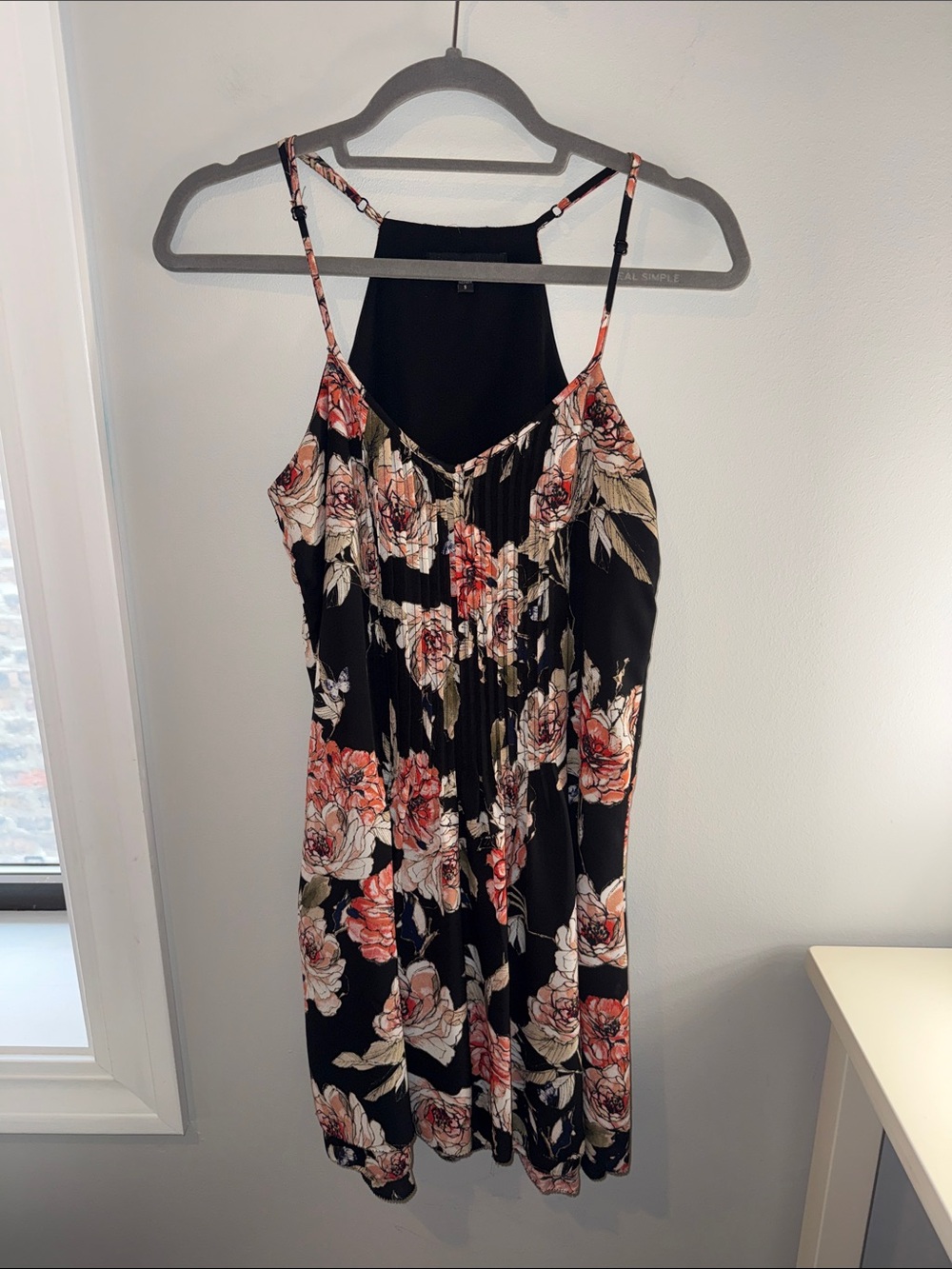 Sanctuary Black Spaghetti Strap Dress with Pink & Cream Floral Trim